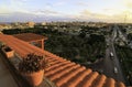 Alexandria Egypt city view from top roof of high building house, landscape with park forest green trees, blue clouds sky,  sea Royalty Free Stock Photo