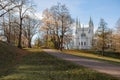 Alexandria park in the suburbs of St. Petersburg, the gothic chapel - Alexander Nevsky Church, Russia, Peterhof, October 24, 2022