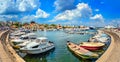 Sea harbor landscape panorama - dock of the bay - boats in Alexandroupoli harbor, Greece