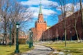 Alexandrovsky garden and Troitskaya tower, Moscow Kremlin Royalty Free Stock Photo