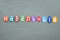 Alexei Navalny, name of the Russian opposition leader name composed with colored stone letters