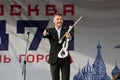 Alexey Alexeyev play on violin during event `Day of the Moscow city` in Znamya Oktyabrya