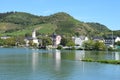 Bullay, Germany - 09 08 2020: waterfront of Bullay seen from harbor Alf