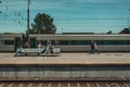 Alfa pendular train with direction to Lisbon from Porto stopped at the CampanhÃ£ Railway Station