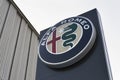 Alfa Romeo car logo on dealership building on January 20, 2017 in Prague, Czech republic