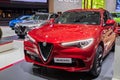 Alfa Romeo Stelvio car at the Brussels Autosalon Motor Show. Belgium - January 18, 2019 Royalty Free Stock Photo