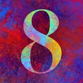 alphabet made of serif letters with multicolored digital painting effect, texture and pattern, number eight