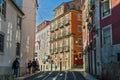 Alfama Lisboa colored portuguese narrow street. Lisbon, Portugal Royalty Free Stock Photo