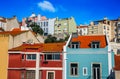 Alfama Lisboa district narrow typical colored houses. Lisbon, Portugal Royalty Free Stock Photo