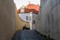 Alfama touristic district narrow empty street Lisboa, Lisbon, Portugal Royalty Free Stock Photo