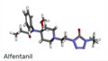 Alfentanil molecule. It is a potent short-acting synthetic opioid analgesic drug for anaesthesia in surgery. Molecule model