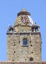 Alfiler tower, Gothic belfry adorned with glazed roof tiles, Trujillo, Spain