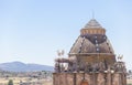 Alfiler tower, Gothic belfry adorned with glazed roof tiles, Trujillo, Spain