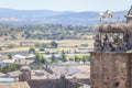 Alfiler tower, Gothic belfry adorned with glazed roof tiles, Trujillo, Spain