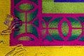 Alfobre, sawdust carpet made for Semana Santa Easter with fingerprints in El Calvario, Antigua, Guatemala