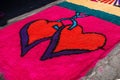 Alfombra, sawdust carpet with hearts on street made for Semana Santa, Easter, Santiago Atitlan, Guatemala