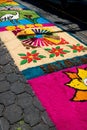 Alfombra, sawdust carpet on street made for Semana Santa, Easter, Santiago Atitlan, Guatemala