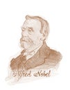 Alfred Nobel Engraving Style Sketch Portrait Royalty Free Stock Photo