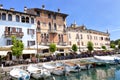 Alfresco cafes and restaurants in Italian historic town of Desenzano , Lake Garda Royalty Free Stock Photo