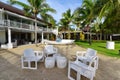 Alfresco dining area at a beach side resort Royalty Free Stock Photo