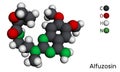 Alfuzosin molecule. It is antineoplastic agent, an antihypertensive agent, an alpha-adrenergic antagonist. Molecular model. 3D