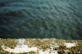 Algae and Mold On A damaged concrete wall and beautiful sea. Royalty Free Stock Photo