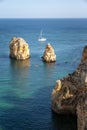 Algarve, Portugal. Boat and kajaks Royalty Free Stock Photo