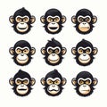 Algeapunk Chimp Face Icon Set With High-contrast Shading Royalty Free Stock Photo