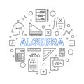 Algebra concept line round banner. Vector circular minimal illustration Royalty Free Stock Photo