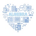 Algebra concept outline heart shape banner - vector illustration