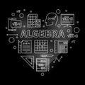 Algebra concept thin line heart shaped silver banner. Vector illustration