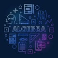 Algebra concept thin line round colored banner - Vector illustration Royalty Free Stock Photo