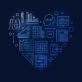 Algebra Learning Heart vector outline blue creative banner - I Love Science concept illustration Royalty Free Stock Photo