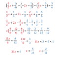 Algebraic equation with one variable simple fractions and mixed fractions