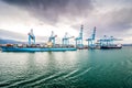 Algeciras, Spain - October 22, 2013. Industrial part of port with cranes Royalty Free Stock Photo