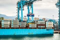 Algeciras, Spain - October 22, 2013. Industrial part of port with cranes Royalty Free Stock Photo