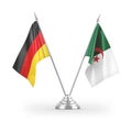 Algeria and Germany table flags isolated on white 3D rendering