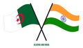 Algeria and India Flags Crossed And Waving Flat Style. Official Proportion. Correct Colors