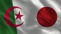 Algeria and Japan Realistic Half Flags Together