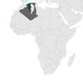 Algeria Location Map on map Africa. 3d Algeria flag map marker location pin. High quality map of Algeria. Africa. Royalty Free Stock Photo