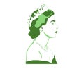 Queen Elizabeth Young Face Portrait Green Vector