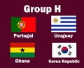 Portugal South Korea Uruguay And Ghana Emblem Flag Group H With Countries Names