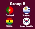 Portugal South Korea Uruguay And Ghana Flag Emblem Group H With Countries Names