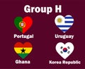 Portugal South Korea Uruguay And Ghana Flag Heart Group H With Countries Names