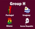 Portugal South Korea Uruguay And Ghana Map Flag Group H With Countries Names
