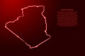 Algeria map from the contour red brush lines different thickness and glowing stars on dark background. Vector illustration