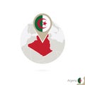Algeria map and flag in circle. Map of Algeria, Algeria flag pin Royalty Free Stock Photo