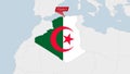 Algeria map highlighted in Algeria flag colors and pin of country capital Algiers Royalty Free Stock Photo