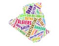 Algeria map and list of cities word cloud concept Royalty Free Stock Photo