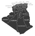 Algeria map with provinces labels black